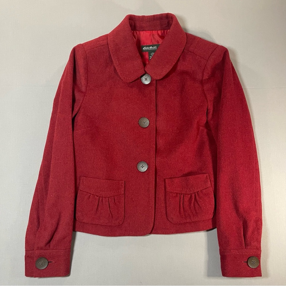 Eddie Bauer Wool Button-Up Short Classic Blazer Jacket; Red - Womens 8